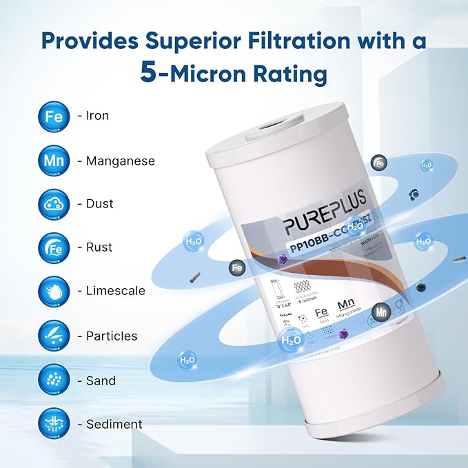 PUREPLUS 5 Micron 10" x 4.5" Whole House PP Sediment Resin Composite Water Softener Filter Cartridge for GE FXHTC,GXWH40L,GXWH35F,GNWH38S,Culligan RFC-BBSA,WRC25HD,Pentek RFC-BB,4Pack