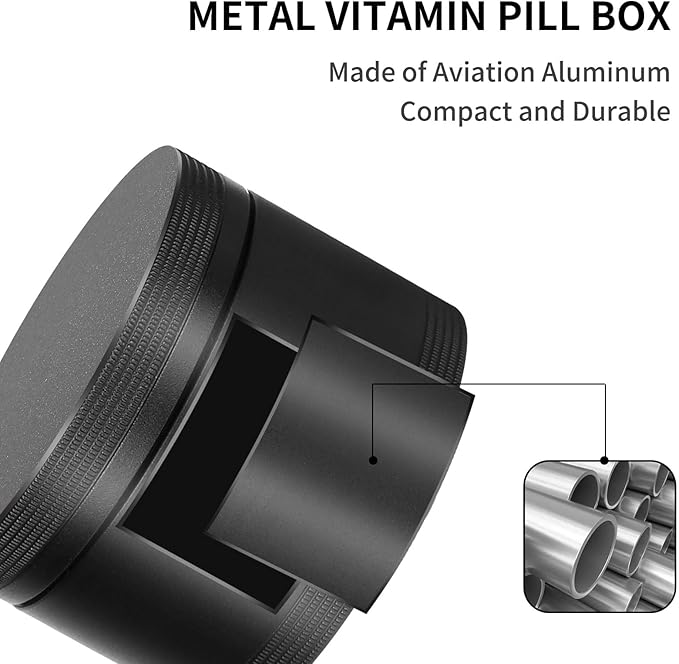 Portable Metal Pill Case, Single Waterproof Daily Pill Box for Travel, Pill Container, Aluminium Alloy Round Pill Box Organizer Pill Holder for Medicine Vitamin Fish Oils Big Size
