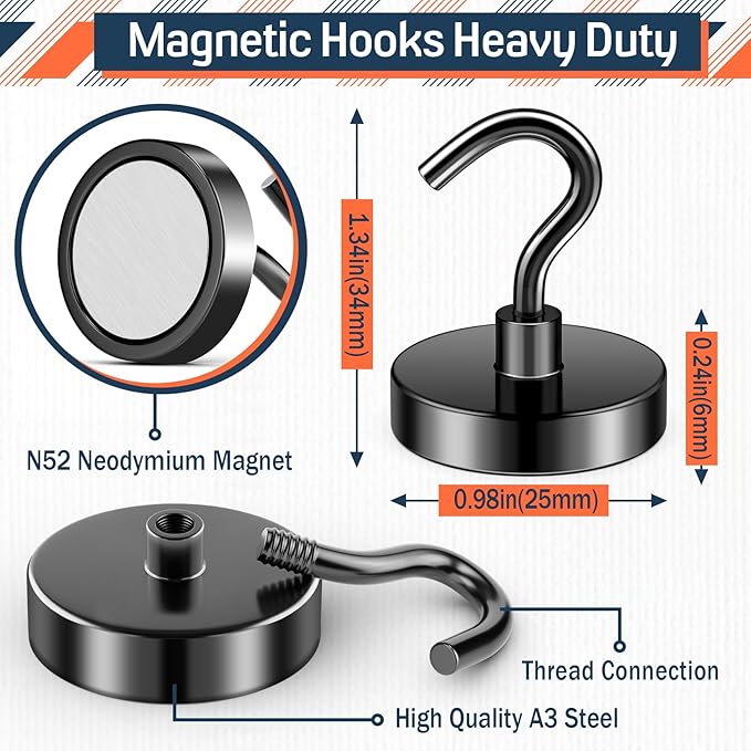 FINDMAG Magnetic Hooks Heavy Duty, 85lb+ Strong Magnetic Hooks for Cruise Cabins, Heavy Duty Magnets with Hook for Refrigerator, Black Magnet Hook for Classroom Kitchen Home 2026 Cruise Essentials