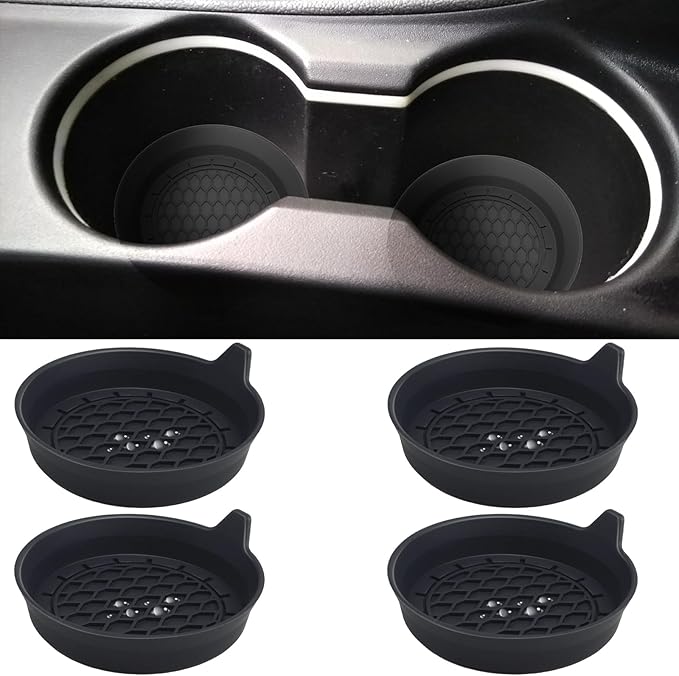 4 PCS Car Cup Coasters, Universal Cup Holder Coaster for Car, Car Accessories Interior for Women and Man, Bling CupHolders Insert for Women Non-Slip Silicone Car Cup Holder Coasters