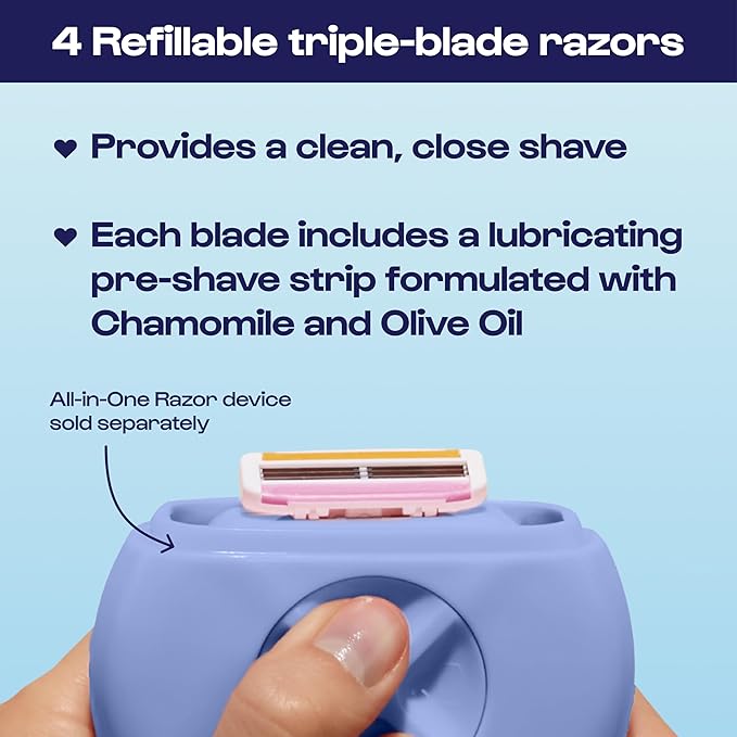 Alleyoop Stay Sharp Razor Refill Pack for Travel Portable Razor - Perfect For Touch Ups On-The-Go - Includes 4 Triple-Blade Cartridges & 2 Moisturizing Bars - Safe For All/Sensitive Skin Types
