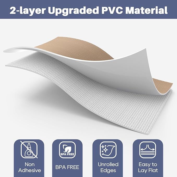 Drawer Liner, Shelf Liners for Kitchen Cabinet Waterproof & Oil-Proof Cupboard Liner Non-Slip Drawer Mat PVC Material Non Adhesive Kitchen Liner for Countertop Beige 17.5 x 393.7 Inches