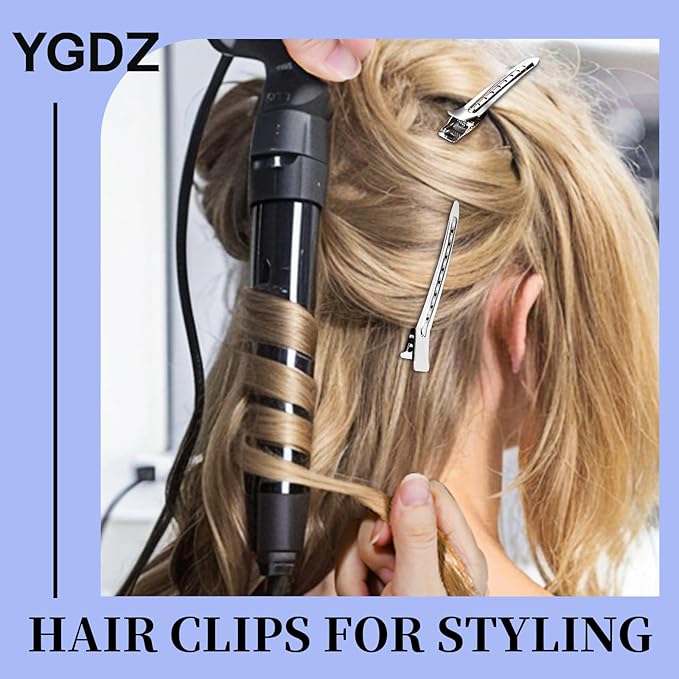 YGDZ Duck Billed Clips, 30pcs 3.5 Inch Metal Alligator Curl Hair Clips with Holes for Styling, Coloring, Thick Hair Rollers, Salon Use, Silver