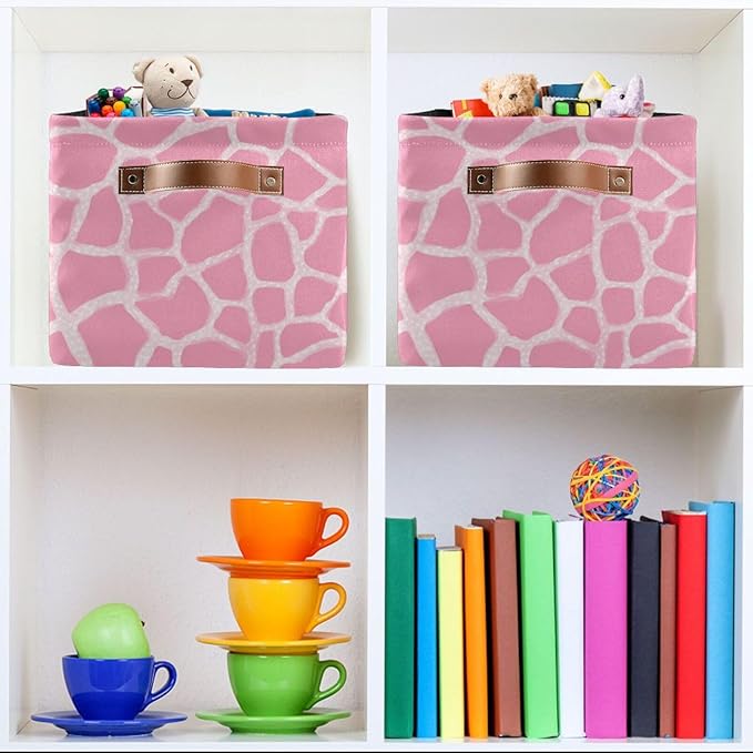 Aslsiy Storage Basket Abstract Modern Giraffe Print Nursery Bins Pink Baby Canvas Box Clothes Shelf Basket Laundry Hamper Gift Basket for Home Closet 2 Pcs