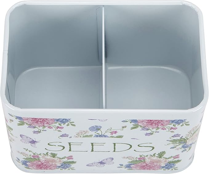 Katai – Seed Storage Box – Durable Metal Organizer for Gardeners with Lid, Monthly Dividers, 20 Envelopes & Pencil – Compact Floral Seed Packet Box