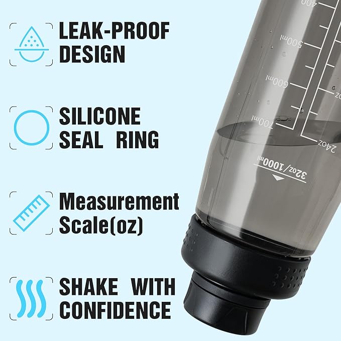 Water Bottle 32oz, clear water bottle with Spout Lid and Carry Handle, Reusable, Tritan, BPA Free, Hiking Water Bottle Suitable for Travel, Outdoors, Gym, Travel, Home, School (Black)