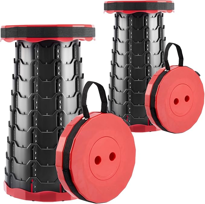 Upgraded Foldable Stool Thickened, Portable Collapsible Stool Retractable Stool for Fishing, Hiking, BBQ, Parties, Outdoor Activities (Red) (2)