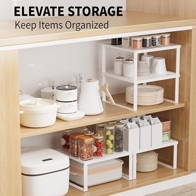 11" Wide Set of 2 Stackable Kitchen Cabinet Organizers Spice Racks,Office Desk Shelf Organizers Bookshelf Storage,Metal Carbon Steel