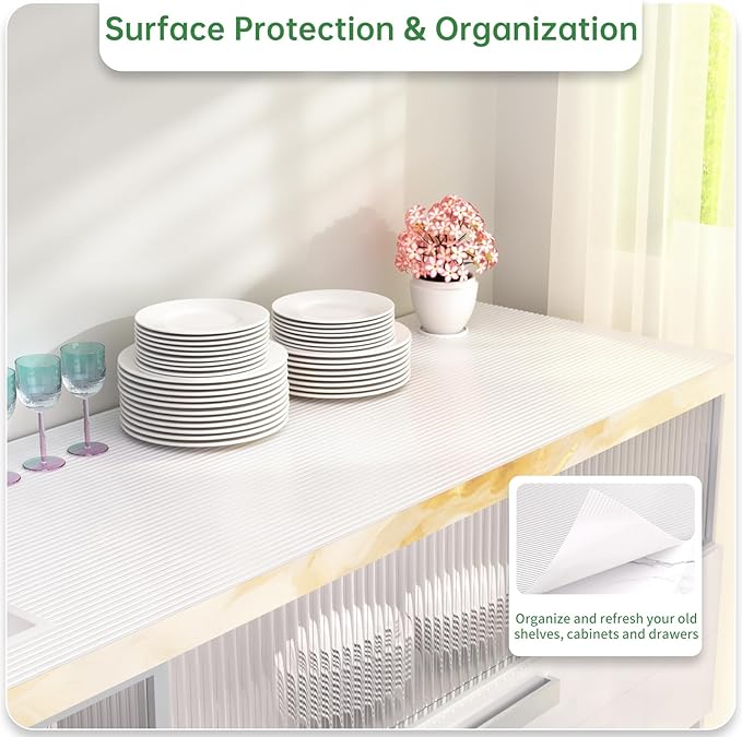 Shelf and Drawer Liner for Kitchen Cabinet, Non-Adhesive 12in x 120in Waterproof Durable Thickened EVA Material Easy-to-Cut Contact Paper Non Slip Mat for Refrigerator, Cupboard, Dresser