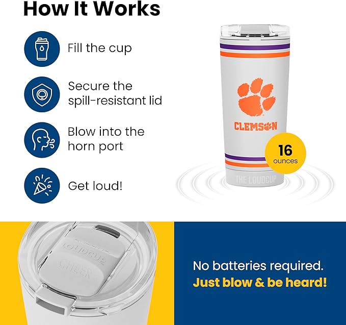 The LoudCup Blow Horn Tumbler, Cheer & Sip 2-in-1 Reusable Water Bottle with Built-In Horn for Sports Games, Tailgates, Parties & Events, BPA-Free