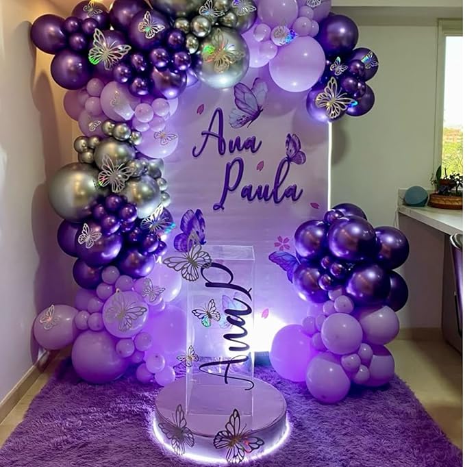 Metallic Purple Silver Balloon Garland Arch Kit,Chrome Purple and Silver Metallic Balloons with 18/12/5 Inch Different Sizes for Graduation Baby Shower Birthday Party Decorations