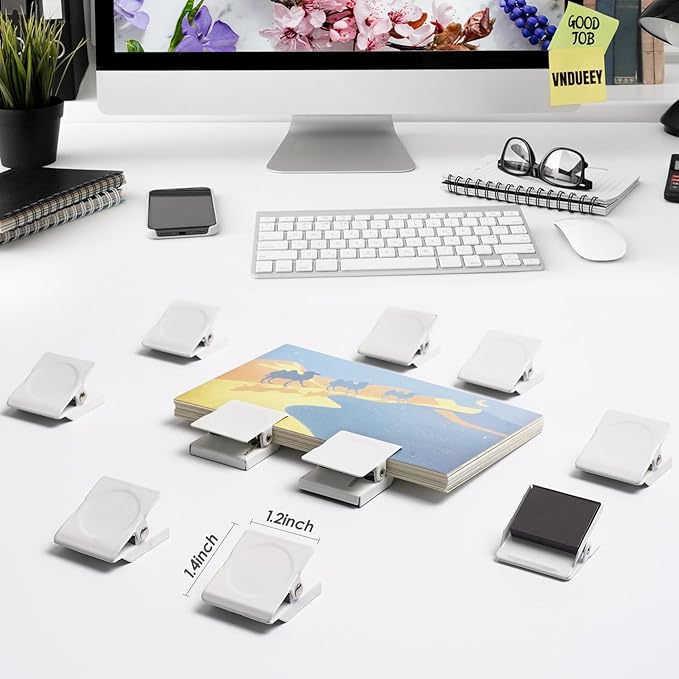 VNDUEEY 24Pcs Whiteboard Magnets, Strong Magnetic Clips Refrigerator Magnet, Magnet Clips Heavy Duty, White Metal Clip with Magnets for Home, Office, Classroom Teacher Supplies