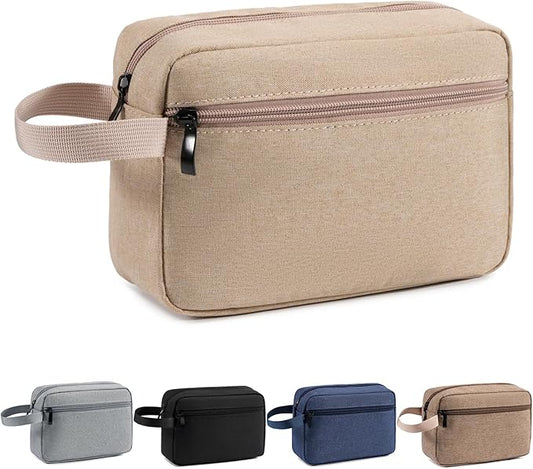 Travel Toiletry Bag, Small Cosmetic Bag, Hanging Water-Resistant Organizer for Men & Women, Ideal for Makeup, Shaving Kit, Gym Essentials & Travel Accessories (Khaki)