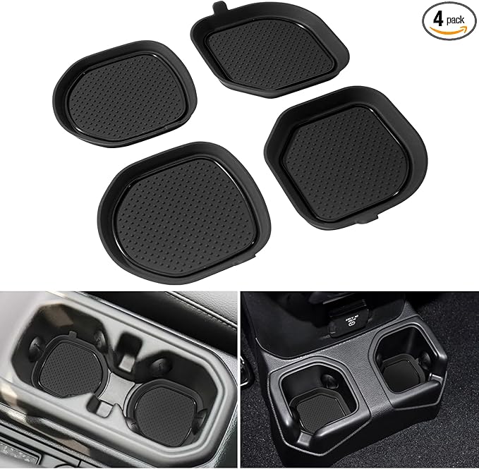 Cup Holder Coaster for Wrangler JL JLU 2018-2025 2026 Wrangler Accessories Gladiator JT 2020-2026 Silicone Cup Inserts Interior Mats Pad (Black Trim, 4-pcs Set, for Deep Rear Cup Holders)