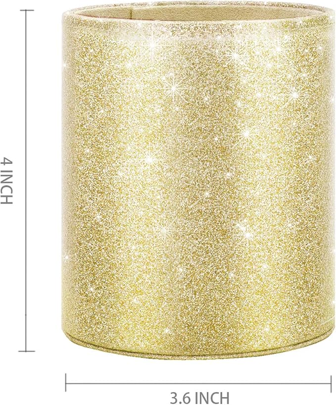 WAVEYU Gold Pencil Holder, Decorative Pens Holder for Desk, Makeup Brushes Organizer for Table, Large Pu Leather Multi-Functional Organizer Cup for Office, Classroom, Home, Champagne Gold