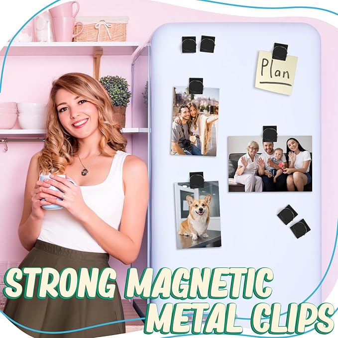 VNDUEEY Black Magnetic Clips, 24 Pcs Fridge Magnets Whiteboard Magnets, Refrigerator Magnet Clips for Locker Photo Displays, Heavy Duty Magnetic Paper Holder for Classroom Office Teacher Supplies
