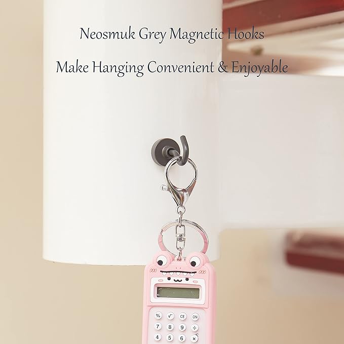 Neosmuk Magnetic Hooks, Cruise Ship Essentials, 32lb+ Heavy Duty Magnetic Hooks for Cruise Cabins, Refrigerator, Grill, Hanging, and Travel | Extra Strong Must-Haves Magnet Hook, Grey