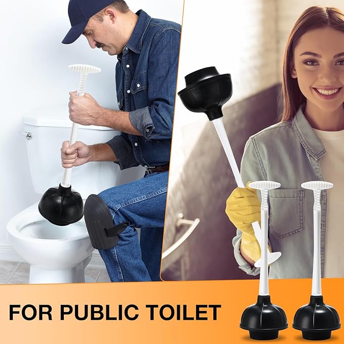 Teenyyou 6 Pcs Toilet Plunger Bulk Heavy Duty Plunger for Bathroom Double Thrust Rubber Force Cup Toilet Bowl for Drain Clog Remover Commercial Industrial Use Black 16.73 Inches