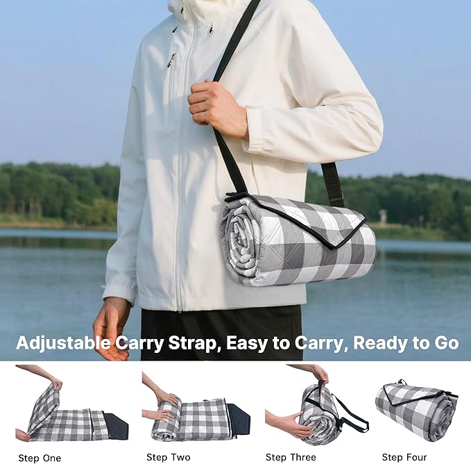 TigeJoy Extra Large Picnic Blanket Waterproof Foldable 80''x100'', Outdoor Picnic Mat Beach Blanket Sandproof for Park, Grass, Travel, Hiking, Camping Essentials, Gingham Picnic Blanket