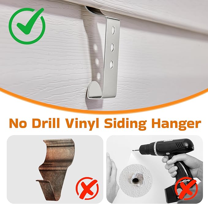 ANDGOO 8 Pack Vinyl Siding Hooks, No Hole Siding Clips with Screws, Vinyl Siding Hangers for Hanging Outdoor, Heavy Duty Outside Camera Mount, for Doorbell, Outdoor Lights & Cables