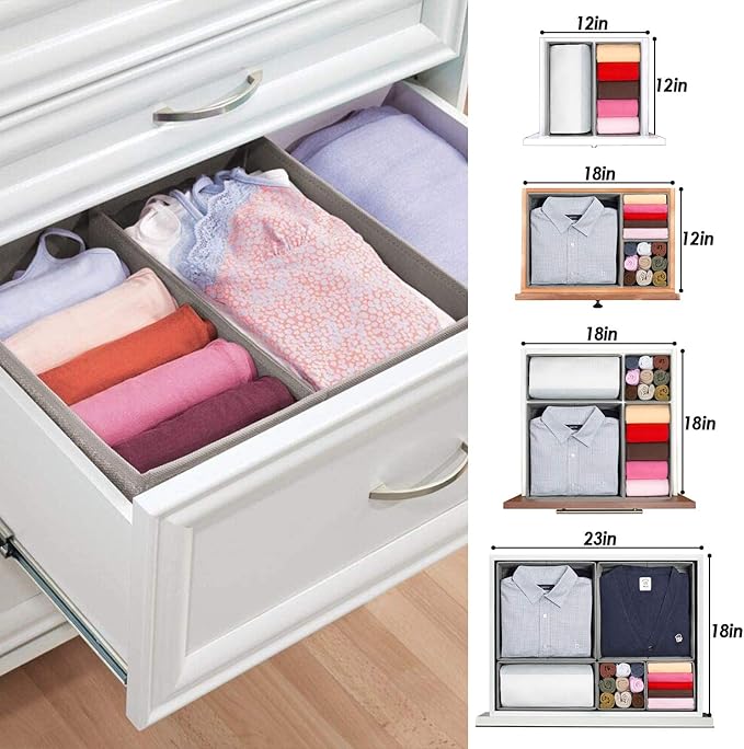 Criusia Foldable Underwear Drawer Organizer, Closet Dividers, Storage Box for Clothes, Socks (6 Bins, Gray)