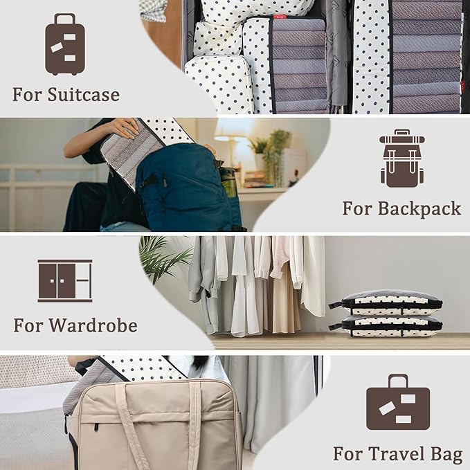 U+U 10 Set Compression Packing Cubes - Ultralight Travel Organizers with Laundry Bag and Cosmetic Bag, Space-Saving Suitcase Organizer for Travel, Business Trip and Family Vacation (Polka Dot)
