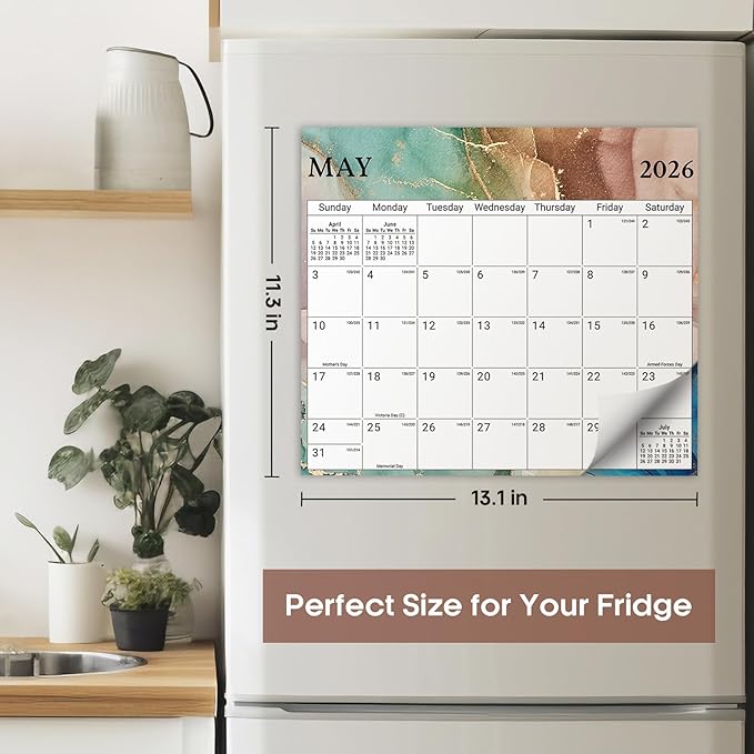 Aesthetic 2026-2027 Magnetic Calendar for Refrigerator, 21-Month Fridge Calendar Magnet from April 2026 to December 2027, Easy Organizing, Gilded Elegance