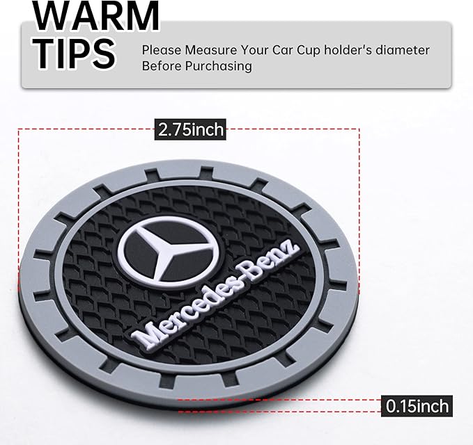 Car Cup Coaster, 2PCS Universal Non-Slip Cup Holders, Compatible with Mercedes Benz Series Car Cup Holder Coasters，Car Drink Coaster Holder Accessory, Black