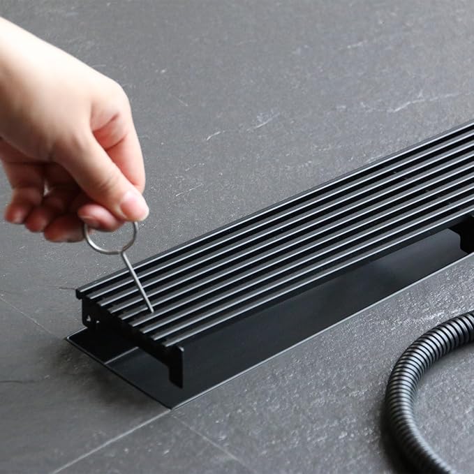 Sharpeye 24 Inch Linear Shower Drain with Removable Wedge Wire Pattern Grate, Matte Black 304 Stainless Steel Rectangle Shower Floor Drain for Bathroom, CUPC Certified, with Hair Strainer