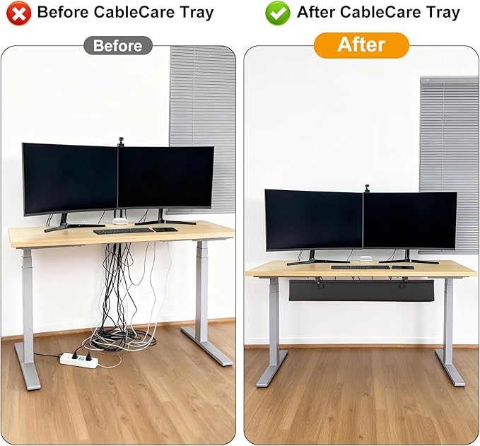Oxford Cloth Under Desk Cable Management Tray, No-Drill 36" Desk Cable Management Organizer with Clip/Screw Installation, Fabric Cable Management for Home, Office & Gaming Computer (Black)