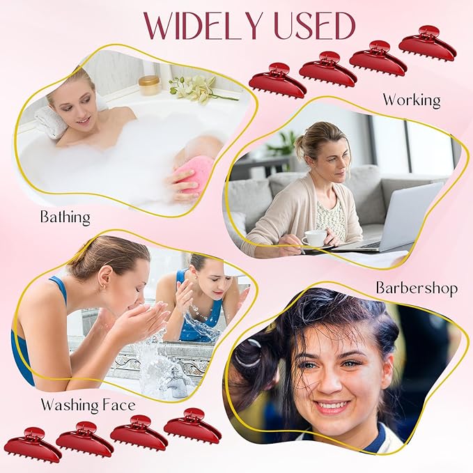 8 Pcs Large Acrylic Hair Claw Clips for Women Non-slip Strong Hold Jaw Clamps for Thick Thin Hair (Glossy,Red)