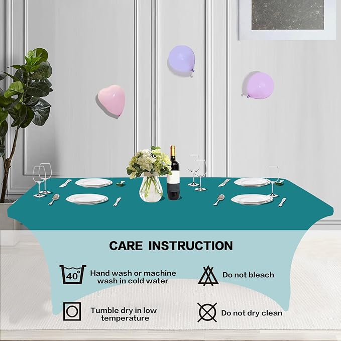 IVAPUPU 2 Pack 8FT Table Cloth for Rectangular Fitted Events Stretch Lake Blue Table Covers Washable Table Cover Spandex Tablecloth Table Protector for Party, Wedding, Cocktail, Banquet, Festival
