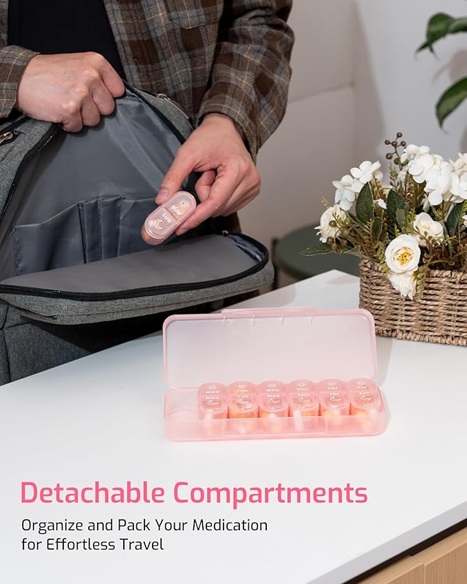 Daviky Weekly Pill Organizer 2 Times a Day, 7-Day AM PM Medicine Case, Travel-Friendly Pill Box for Fish Oils, Vitamins & Supplements