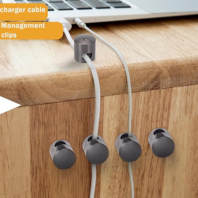 3 Sets Charger Cord Holder, Glossy Black Metal Adhesive Cable Management Clips,Adjustable Cable Anchor Holders,Wire Organizer for Desk, Wall, Home, Office