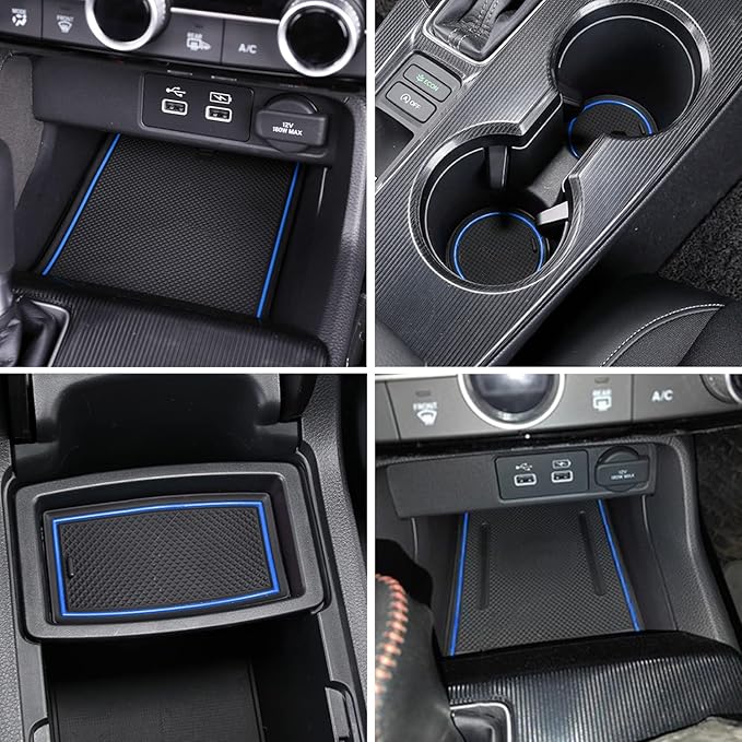 Center Console Liner for Honda Civic 11th Gen Sedan Accessories 2022-2024 2025 2026, Cup Holder Mat, Coaster Trim, Door Slot Pad, Non-Slip Interior, Custom Rubber Decoration Insert (16pcs, Blue)