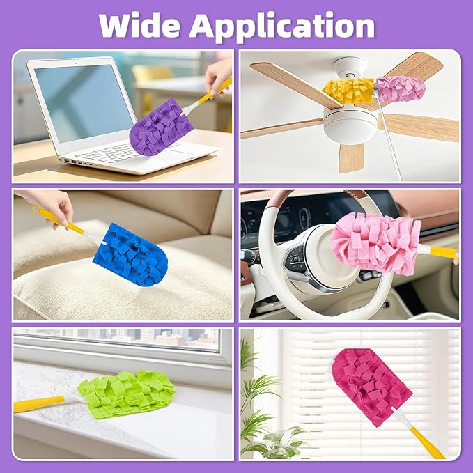6 PCS Fleece Reusable Duster Refills for Swiffer, Washable Heavy Duty Duster Pads, 360 Cleaning Pads for Fan, Window, Furniture, Floor(Include 1 Handle)
