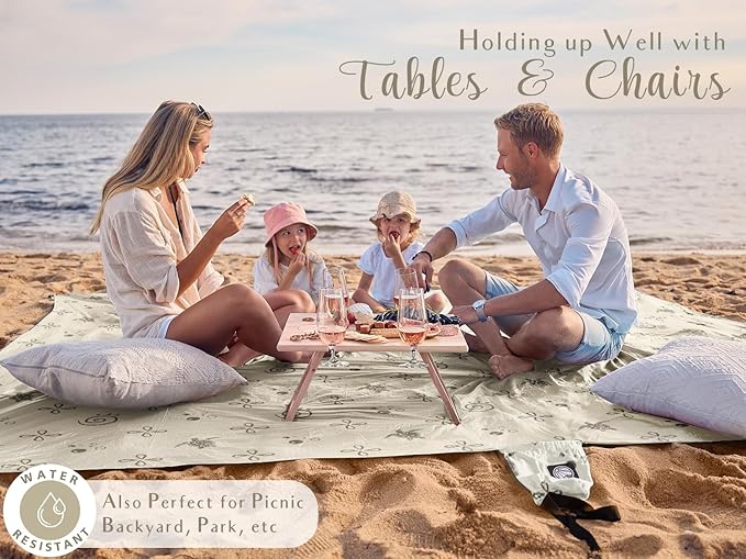 WEKAPO Beach Blanket Waterproof Sandproof Oversized Extra Large Sand Free Beach Mat with Stakes, Storage Bag - Essentials for Outdoor Beach, Picnic (Light Small Sea Turtle, 8 X 7 FT (1~4 Person))