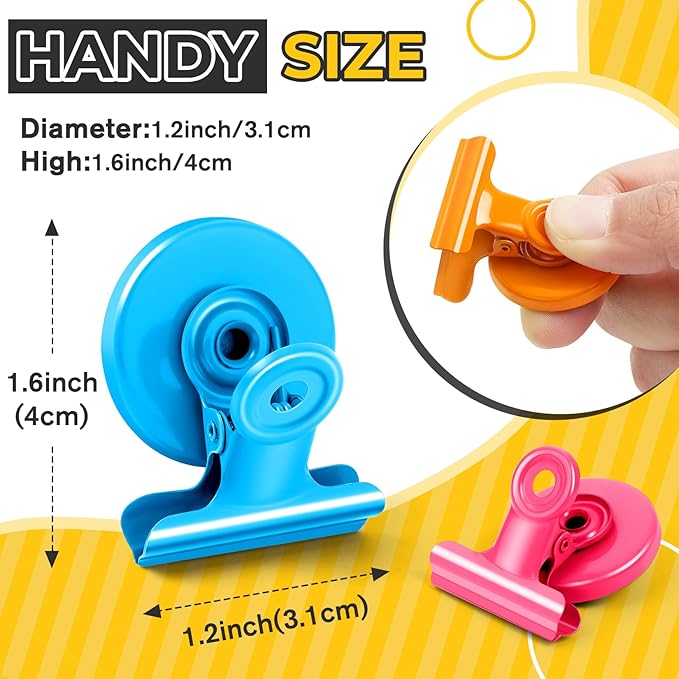 60 Pack Magnetic Clips Heavy Duty, Colorful Magnet Clips for Fridge, Refrigerator Magnets, Strong Magnetic Clip, Scratch Free Magnets with Clip for Whiteboard, Refrigerator, Locker