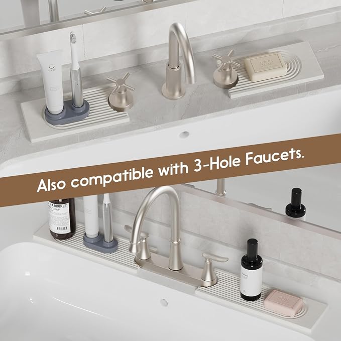 Faucet Mat for Kitchen Sink, Diatomite Quick Drying Tray , 20 Inch Kitchen Sink Splash Guard and Bathroom Stone Tray for Counter. Super Absorben.White.