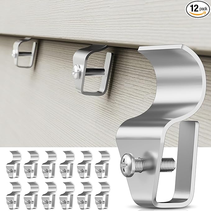 Cozcty Siding Hooks, 12 Pack Vinyl Siding Clips Hangers for Hanging Outdoors, Hold Up to 12 lbs, Aluminum No-Hole Outdoor Wreath Hooks, Reusable Hanger Mount to Hang Holiday Decorations