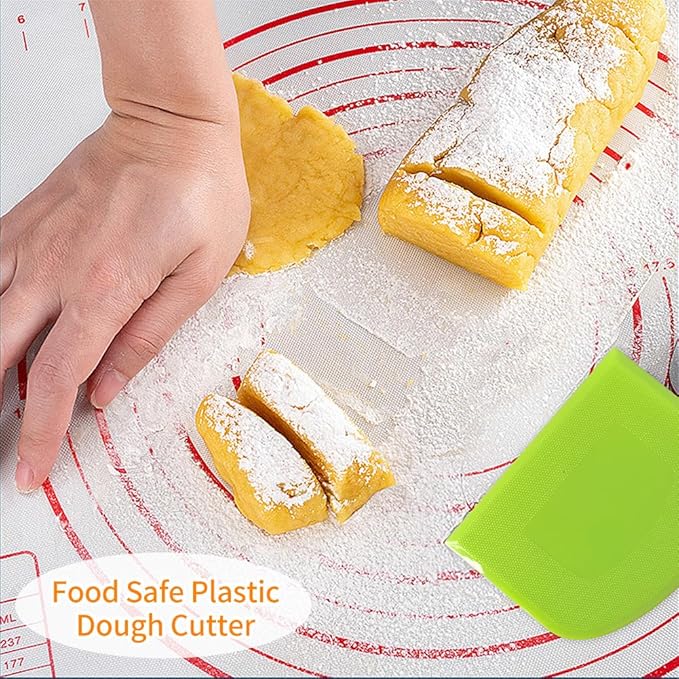 ALLTOP Bowl Spatula & Bench Scraper,Flexible Plastic Multipurpose Kitchen Pastry Cutter Tool,Food Scrappers for Bread Dough Baking Cake Fondant Icing,Set of 2 Pieces - White,Green