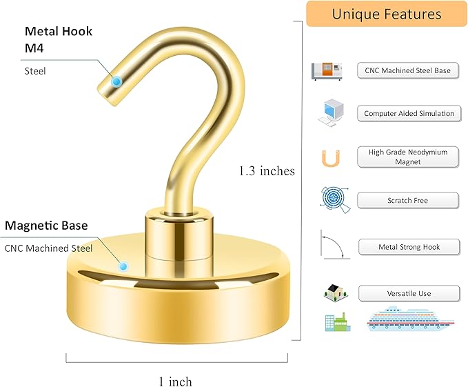 Neosmuk Magnetic Hooks, Cruise Ship Essentials, 26#,Gold