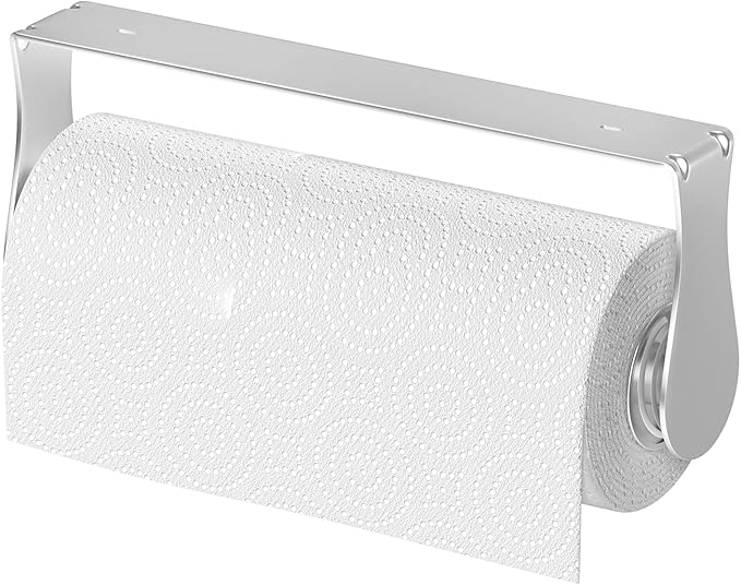 Paper Towel Holder Under Cabinet, Wall Mount, One-Handed Tear, Stainless Steel, Silver, Paper Roll Holder for Kitchen Bathroom Farmhouse Essentials Decor Accessories