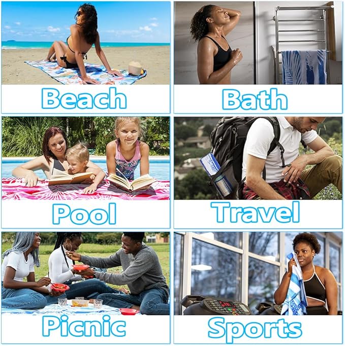 Widdonen Microfiber Lightweight Beach Towel Sand Free Quick Dry Absorbent Thin Compact Towels for Swimming Pool Camping Beach Accessories Large Easy Pack Travel Things for Vacation Essentials Gift