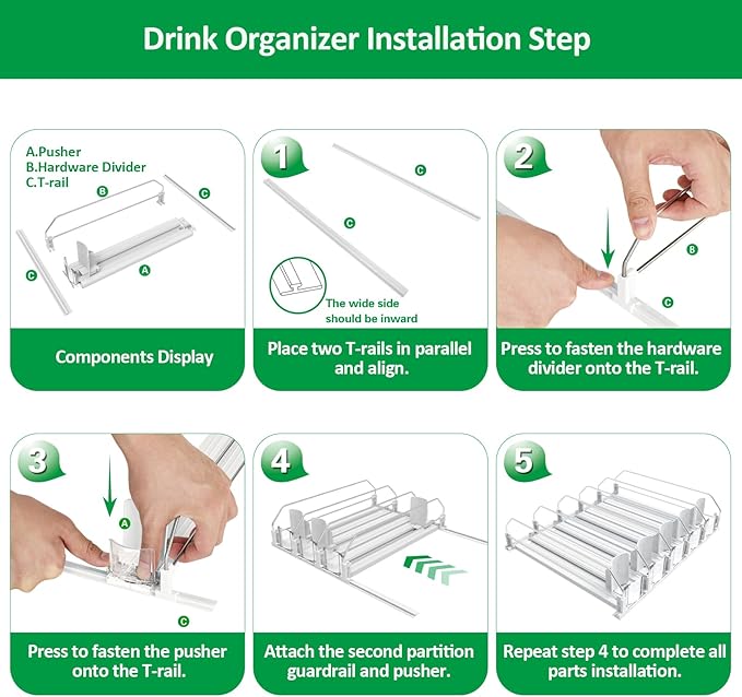 Drink Organizer for Fridge - White Automatic Pusher Glide, 12oz 16oz 20oz - Soda Dispenser for Fridge - Holds up to 25 Cans