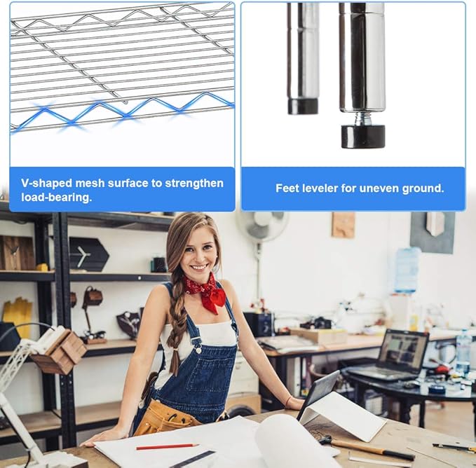 BestOffice | 5-Tier Wire Storage Shelves | 36x14x72 | Chrome | with Adjustable Racks | Heavy-Duty Metal Shelf, Holds Upto 1000 lbs | No-Tool Assembly | Ideal for Home & Garage Shelving