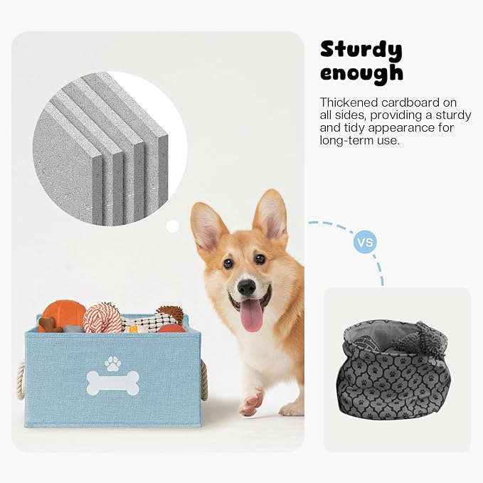 Dog Toy Basket with Lid, Dog Basket for Toys, Dogs Toy Box with Cotton Rope Handles, Collapsible Storage Bins for Pet Toys, Dogs Storage Organizer, Blue