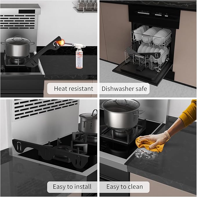 Stove Gap Covers 316 Stainless Steel,2 Pack Stove Gap Filler,Heat Resistant Stove Gap Guards,Slide in Range Trim Kit,Easy Adjustable Length 13.8" to 27.5",Width 0.78",Fits Narrow Gaps,Black