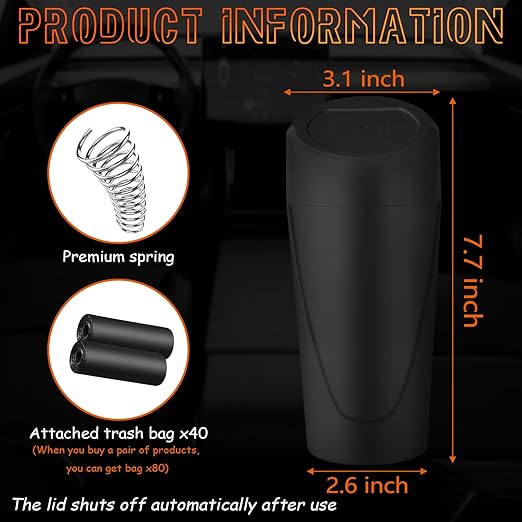 Car Trash Can with Lid-2Pack, Leakproof Garbage Can with 80 Attached Trash Bags, Mini Essential Car Accessories for Interior for Car, Home, Office（Black）