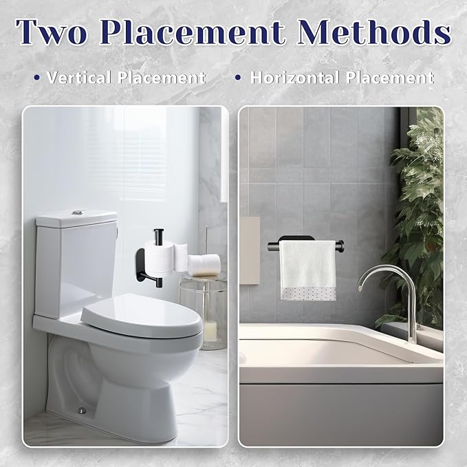 Toilet Paper Holder, Stainless Steel & No Drilling Black Toilet Paper Holder Wall Mount, Waterproof Self Adhesive Toilet Paper Holders for Bathroom, Kitchen, Washroom